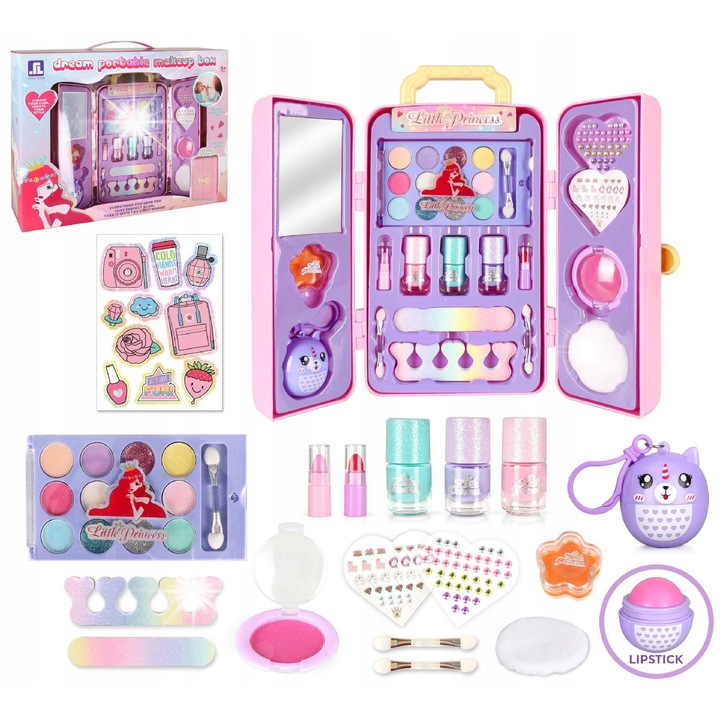 Set de machiaj Gotel, 12 nuante farduri, 3 lacuri unghii, 24x16x9cm