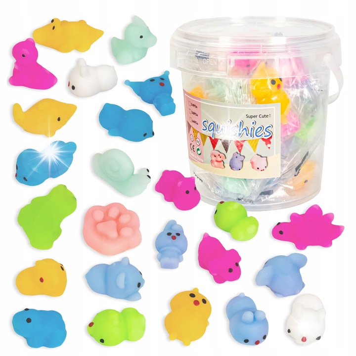 Set 24 gniotki antistres pentru copii, click4TOYS, animale colorate, 4x3-4x5cm, 12x12cm