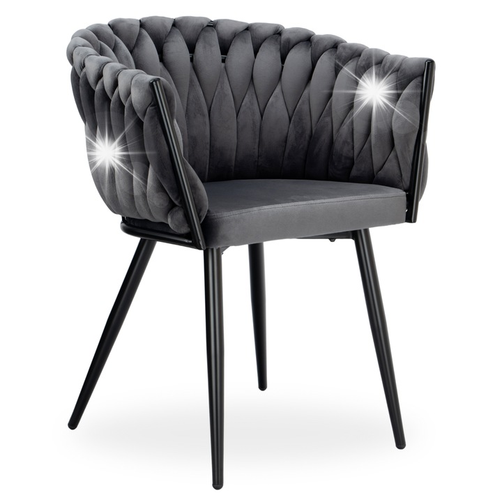 Scaun Cofton Velvet, negru, cu picioare metalice grafit, 80x60x53cm, stil glamour, suport 120 kg