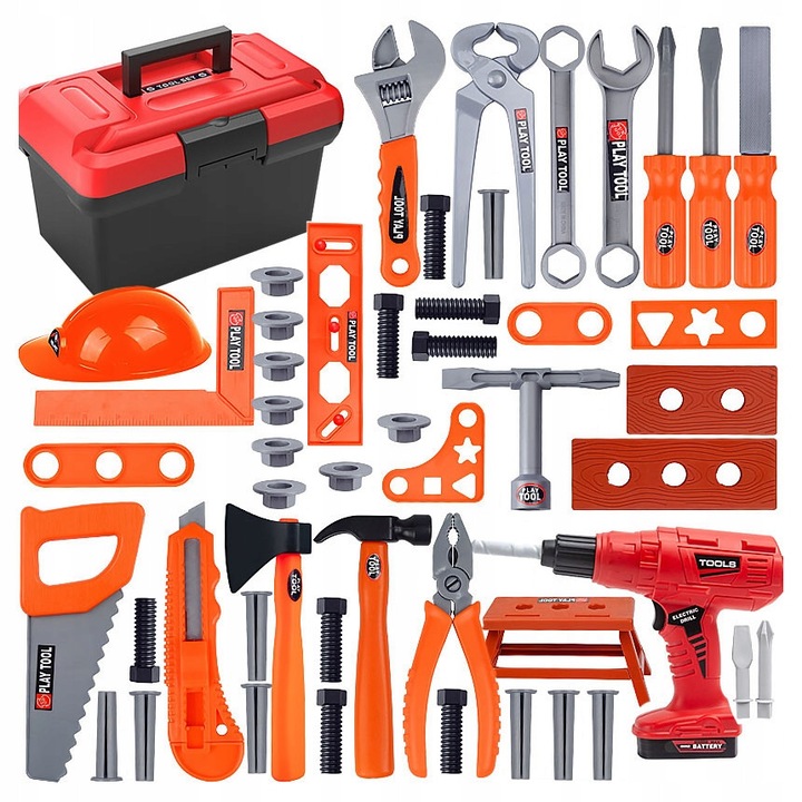 Комплект работилница за деца, click4TOYS, с инструменти, пейка, многоцветен, 27x20,5x18см