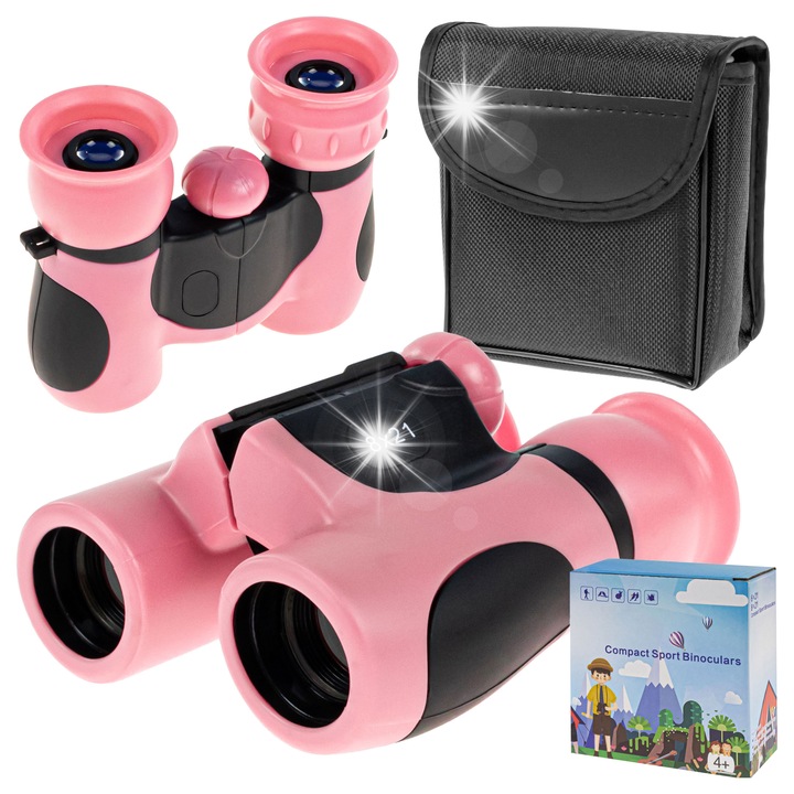 click4TOYS 8x21 rózsaszín gyerek távcső, tokkal és szíjjal, ergonomikus kialakítás