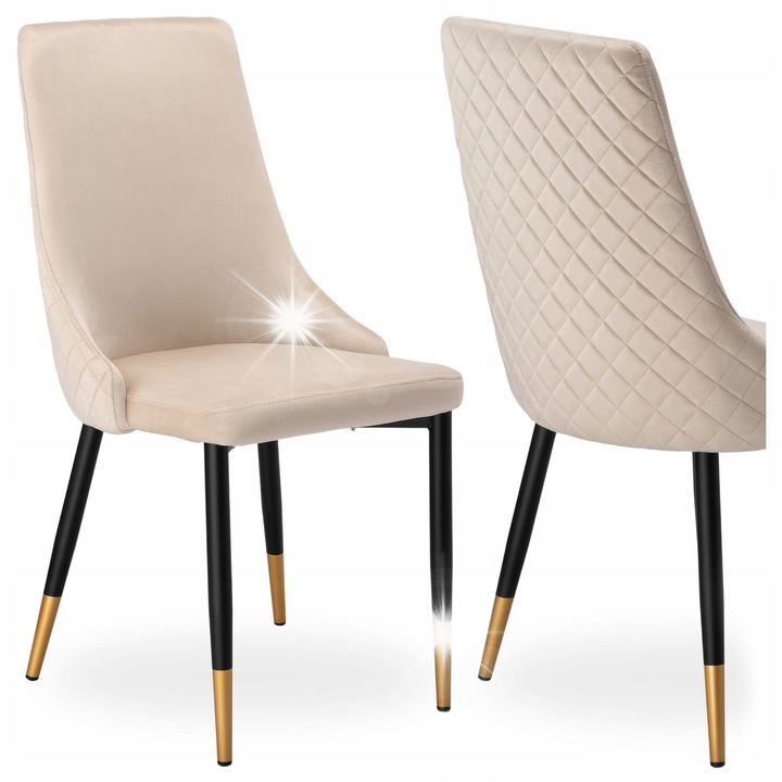 Тапициран стол, Vermont Velvet, бежов, модерен дизайн, размери 93x48x58см, комплект