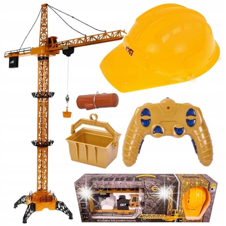 Строителен кран 128 см, статор, дистанционно управление, звукови ефекти и LED светлини, комплект със слушалки