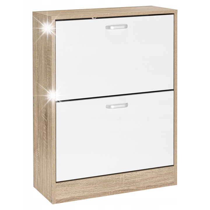 Dulap pantofi Zefir, 60x24x82cm, alb/Dab Sonoma, 2 usi, design compact