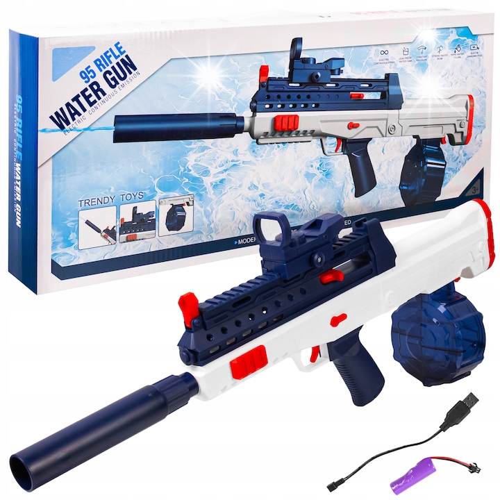 Автоматичен воден пистолет, click4TOYS, 250мл, батерия 500mAh, 60.5x24x4см