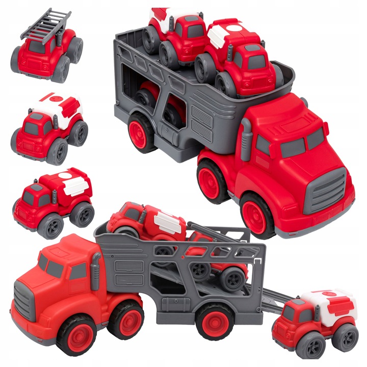 Комплект колички с ремарке и 3 превозни средства, click4TOYS, 32x14x12см, многоцветни