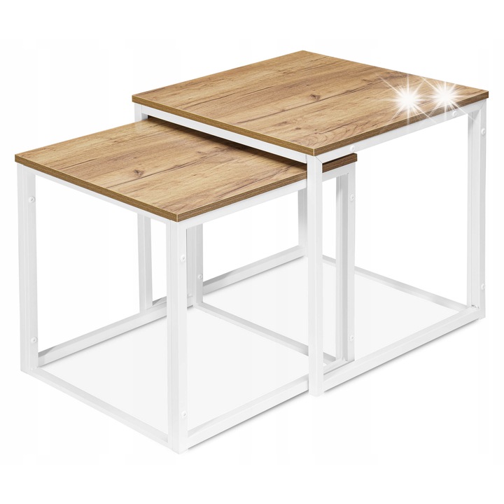 Комплект 2 холни маси LoftInspired, матово бяло, 50x50см и 45x45см