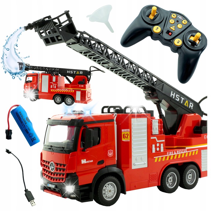 Camion de pompieri RC Stator, model XXL, cu apa, sunete si lumini, 36x12,5x15cm