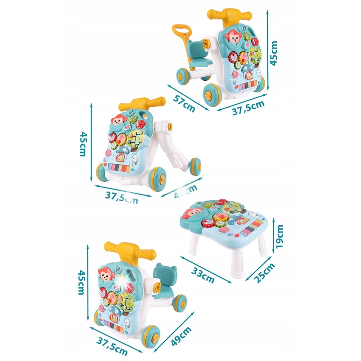 Calaret Előretoló járássegítő oktatóüléssel és színes zongorával, többszínű, 48x37,5x45cm