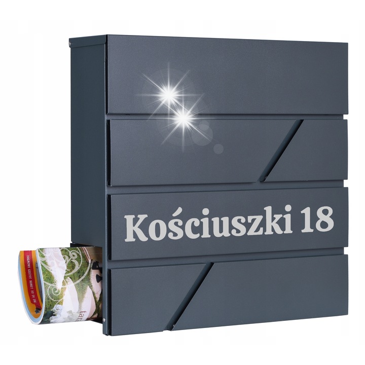 Cutie postala Gockowiak cu suport pentru ziare, antracit, 37x37x11cm, personalizabil cu text