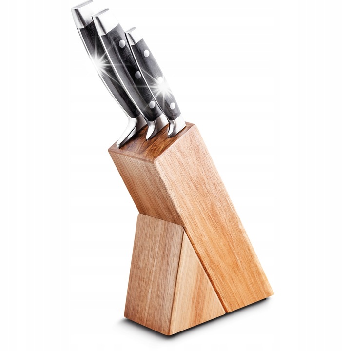 Set de cutite din otel inoxidabil, Lamart, 3 piese, foarte ascutite, suport din lemn exotic, 20cm, 20cm, 13cm