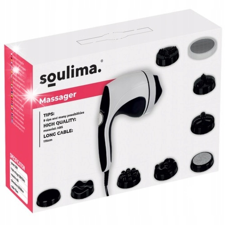 Апарат за отслабващ масаж 9в1, Soulima, 9 глави, 28W, 25x16x9см, бял/черен