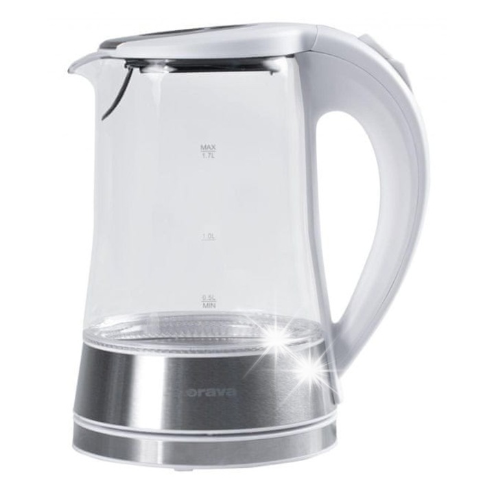 Fierbator electric din sticla Orava VK-4017, 1,7l, alb, 2200W, iluminare LED
