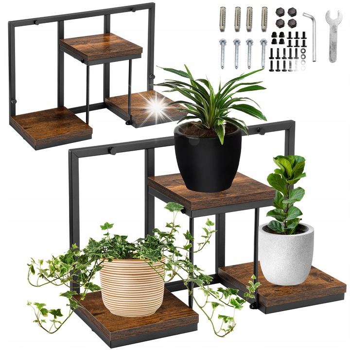 Kwietnik metalic suspendat Jose, 3 polite, negru/postarzat, 30x48x19cm