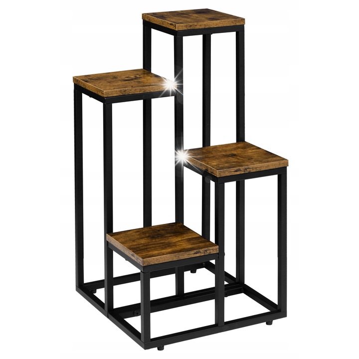 Kwietnik metalic LoftInspired MOGREN, 4 polite, negru/postarzany dab, 68x34x34cm