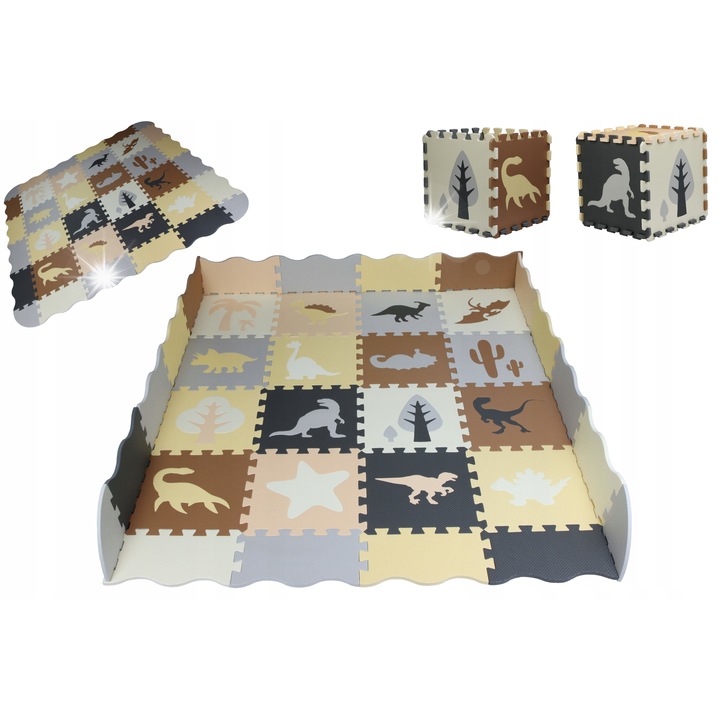 Covoras tip puzzle 3in1 Ultimar, dinozauri, antiderapant, 150x150x1cm, 58 elemente