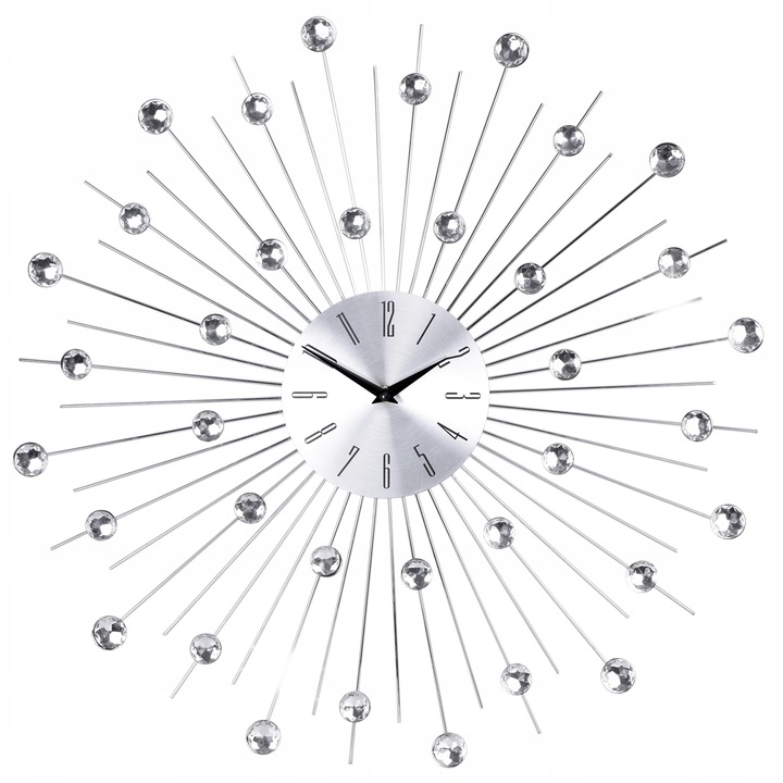 Ceas decorativ Gockowiak, model Moon, 50 cm, argintiu, cu cristale