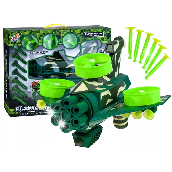 Пистолет играчка изстрелвачка Liang Sheng, комплект с проектили и 3 летящи обръча, 37x34x26см