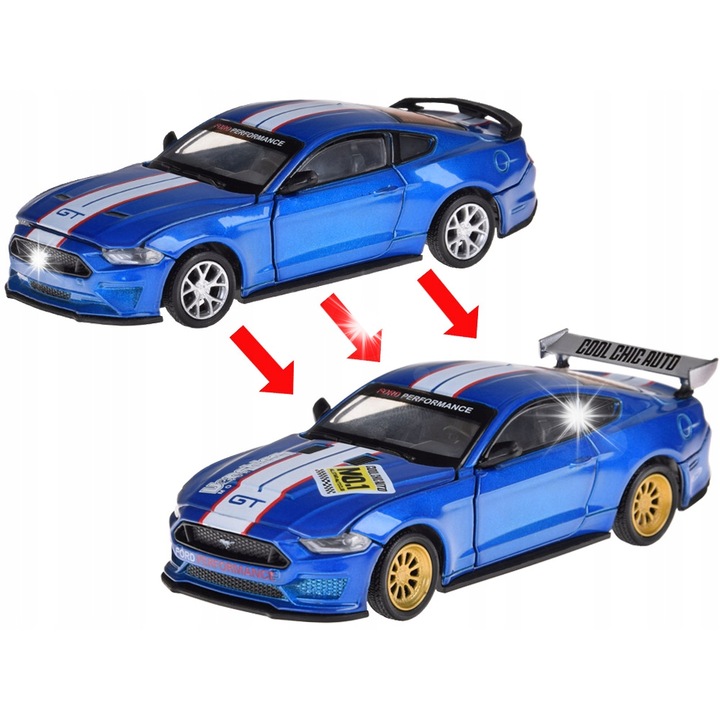 Fém autó Jokomisiada, Ford Mustang GT 1:42, kék, 10,5x4,5x3cm