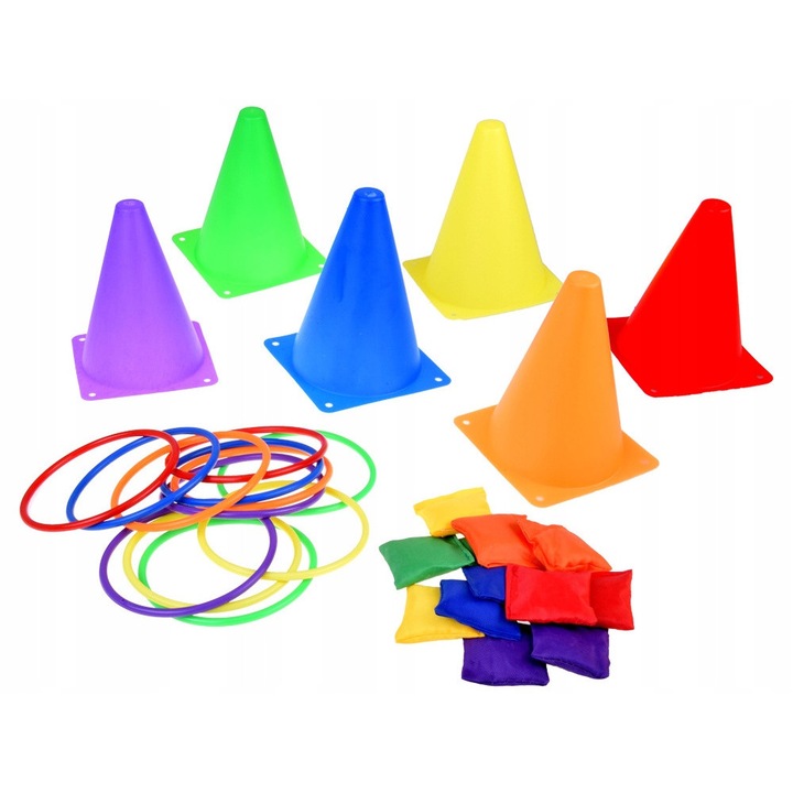 Игра за ловкост с рингове и конуси, Jokomisiada, многоцветна, 21x21x32см