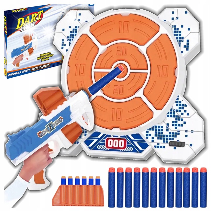 Elektronikus céltábla játékkészlet, Stator, színes pisztoly, 12 habszivacs lövedék, 29,5x25x4cm