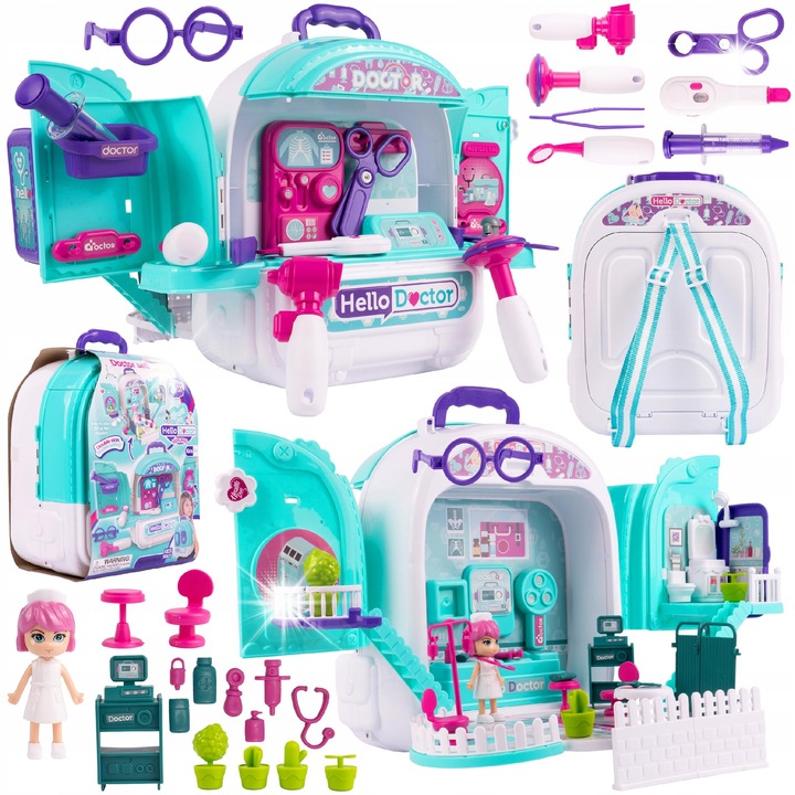 Set joaca doctor MalPlay, 3 in 1, tip rucsac, multicolor, 24,5x33x14,5cm