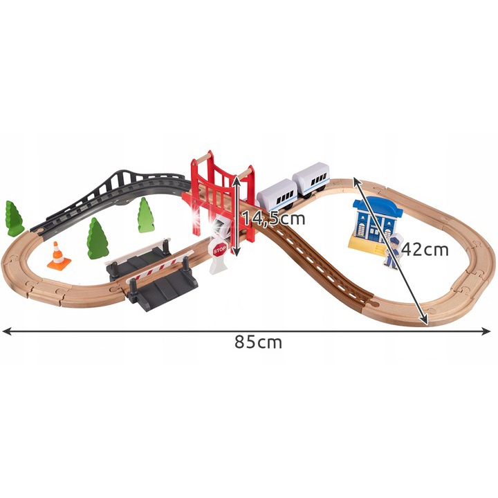 Set trenulet electric din lemn Stator, locomotiva, 37 elemente, 320cm, multicolor, 85x42x14.5cm