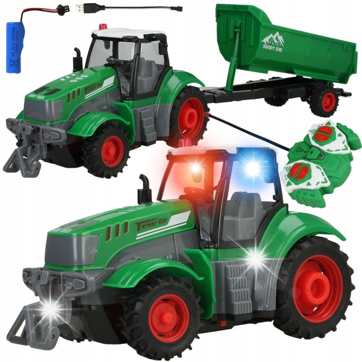 Трактор с дистанционно управление и ремарке, Stator, 42 см, светлинни ефекти, 3+ години