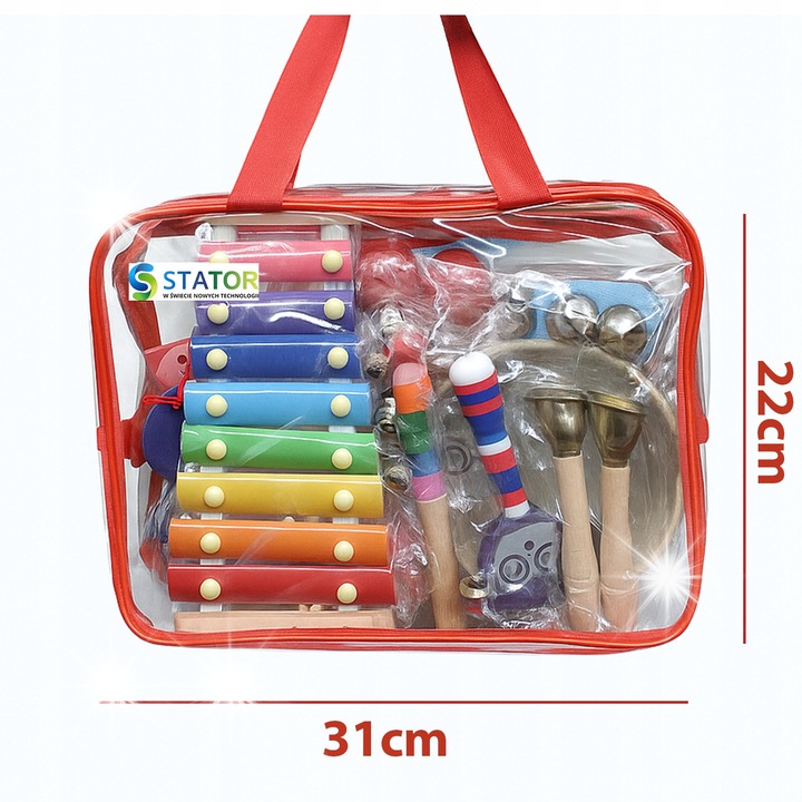 Set instrumente muzicale de jucarie, Stator, cymbale, triunghi, 18 piese, cu torba