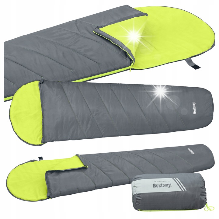 Спален чувал Bestway 68102 мумия, 220x75x50см, 800г, изолация Hollow Fiber, с калъф за носене