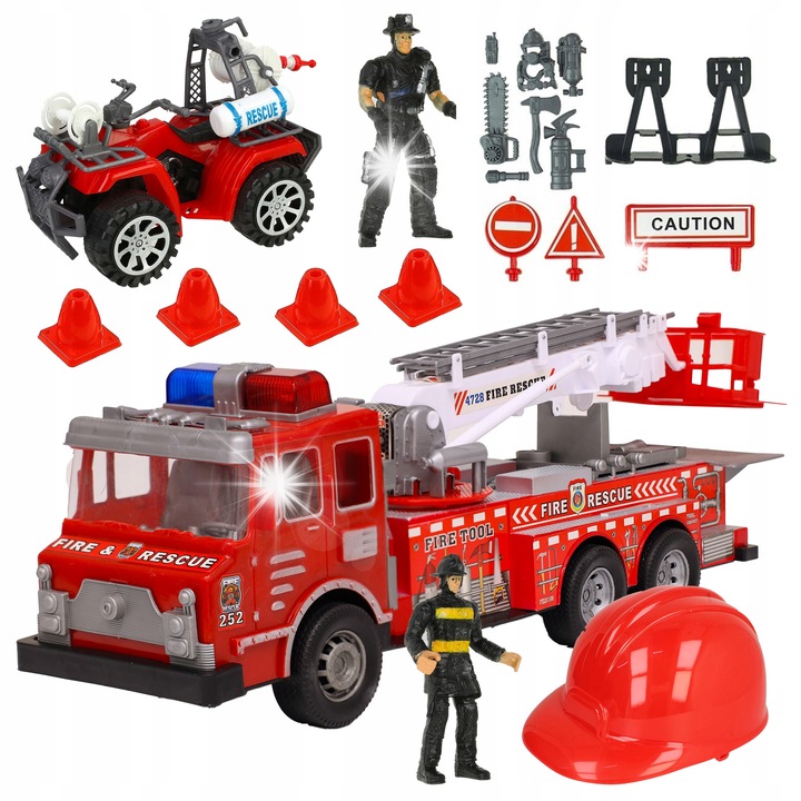 Masinuta, Stator, camion de pompieri, set, cu casca