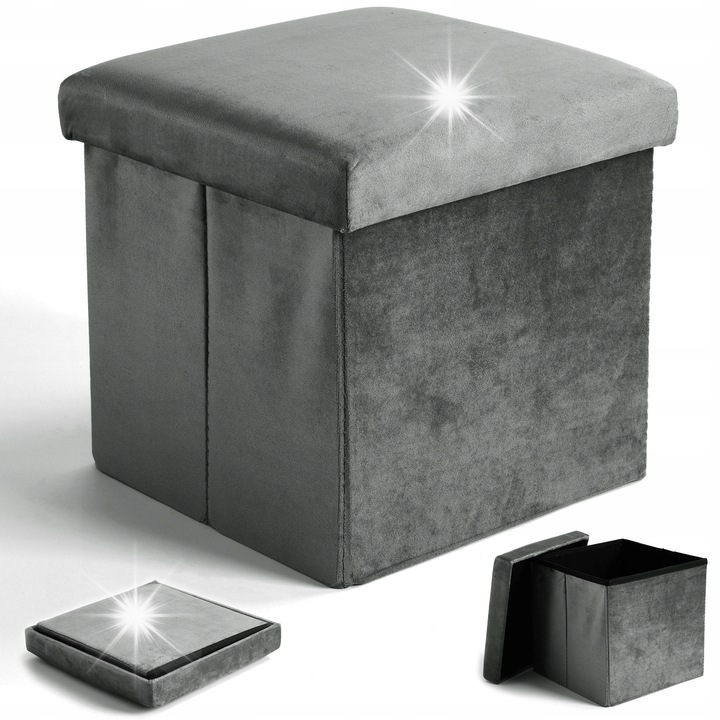 Összecsukható tároló zsámoly, eHokey, szürke, 38x38x38 cm