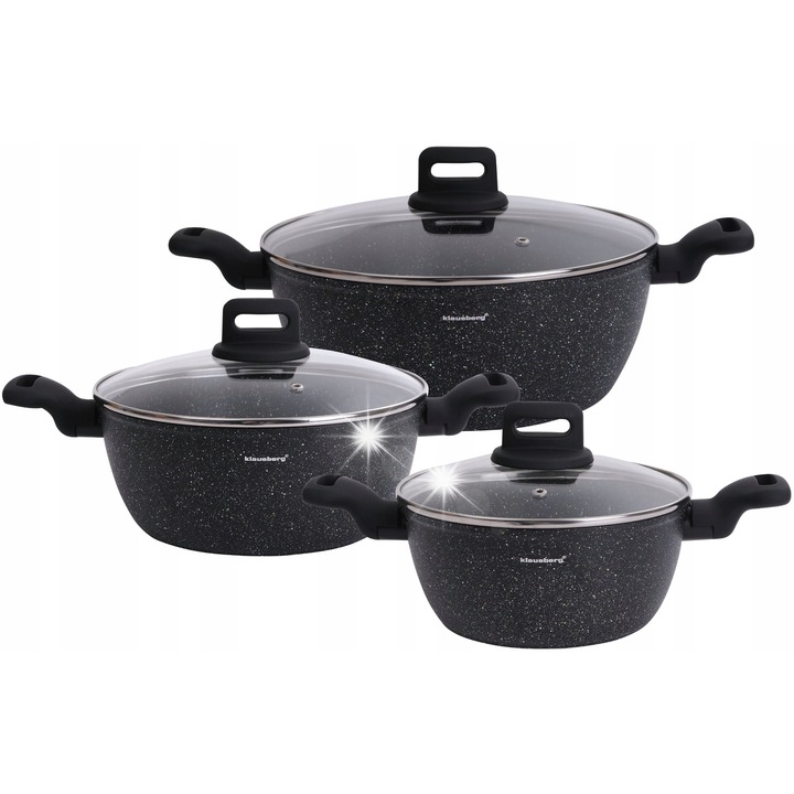 Klausberg 6 részes edénykészlet, márvány, fekete, indukciós, különböző méretek