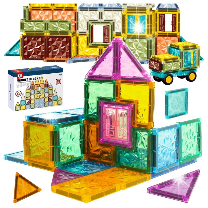 Комплект за изграждане Stator, магнитни строителни блокове 60, многоцветен