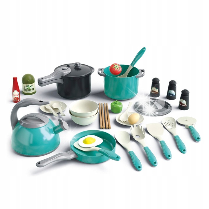 Konyhai játékszett gyerekeknek, Norimpex, 32 kiegészítő, pasztell színek