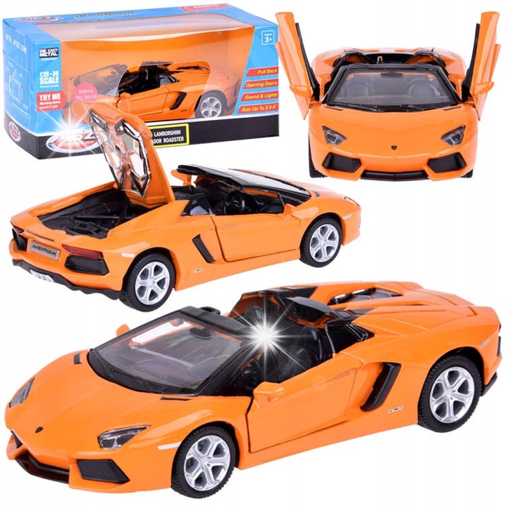 Automodel metalic MSZ, model Lamborghini Aventador Roadster, 1:32, interactiva, portocalie