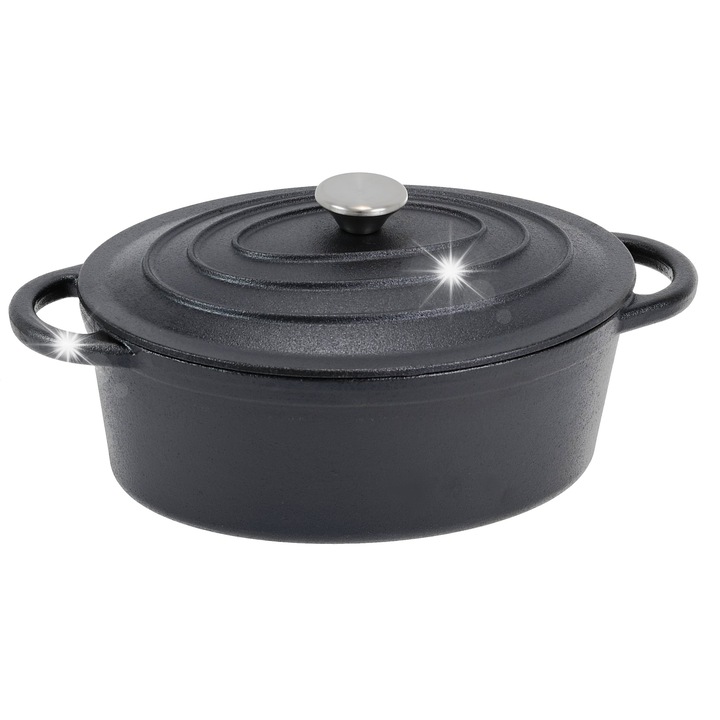 Oala adanca din fonta cu capac, Krisberg, 6,4L, 40,5x25,5x18,5cm, rezistenta la temperaturi ridicate