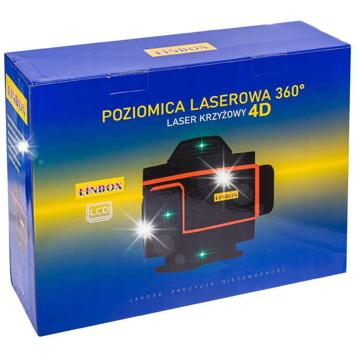 Nivela laser 4D Linbox, 16 linii, blocare mecanica a pendulului, IP54, set complet cu stativ si accesorii