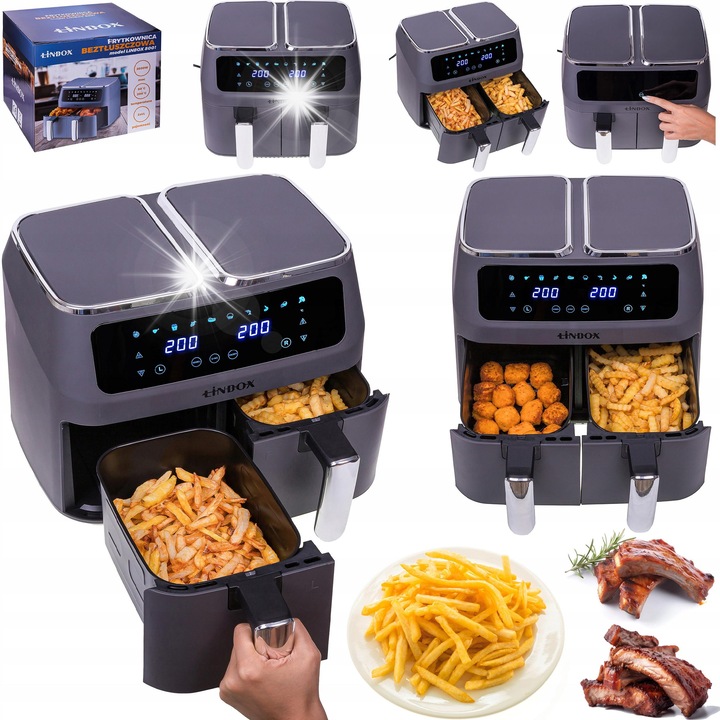 Fritőz Linbox, 4L, 2500W, 2 kosár, 80-200°C, méretei 28,5x36,5x33,5cm