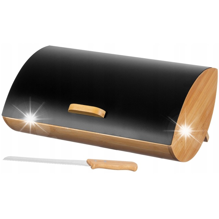 Cutie pentru paine, Brunbeste, set cu cutit, metal si bambus, 35x25x15,5cm, ecologic