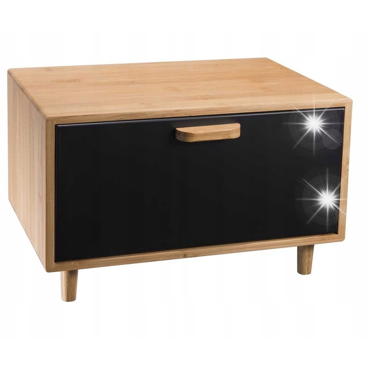 Cutie alimentara Brunbeste, chlebak bambus, capac negru mat, 36x18x23,5cm, deschidere frontala