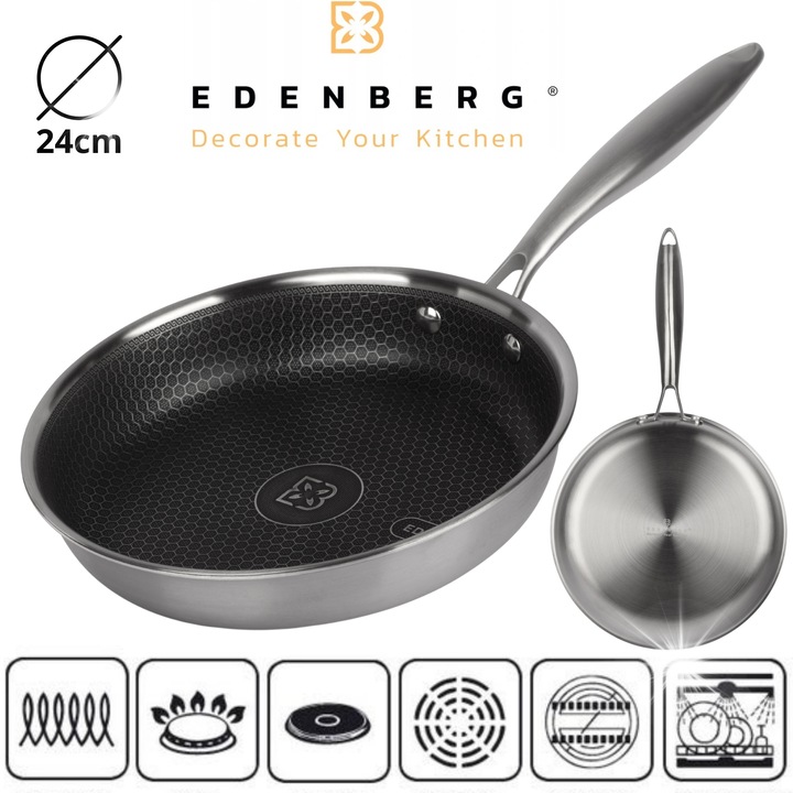 Tigaie Edenberg 24cm, inox, neaderenta, tehnologie plasa de miere