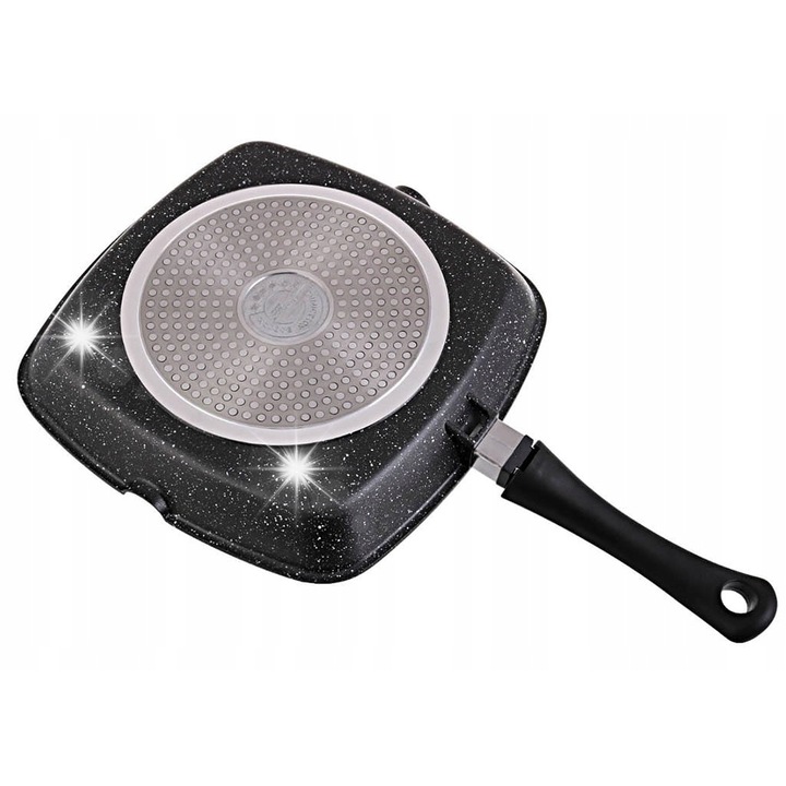 Tigaie Kinghoff 24x24x4,5cm, granit, neagra, cu capac, pentru toate tipurile de plite