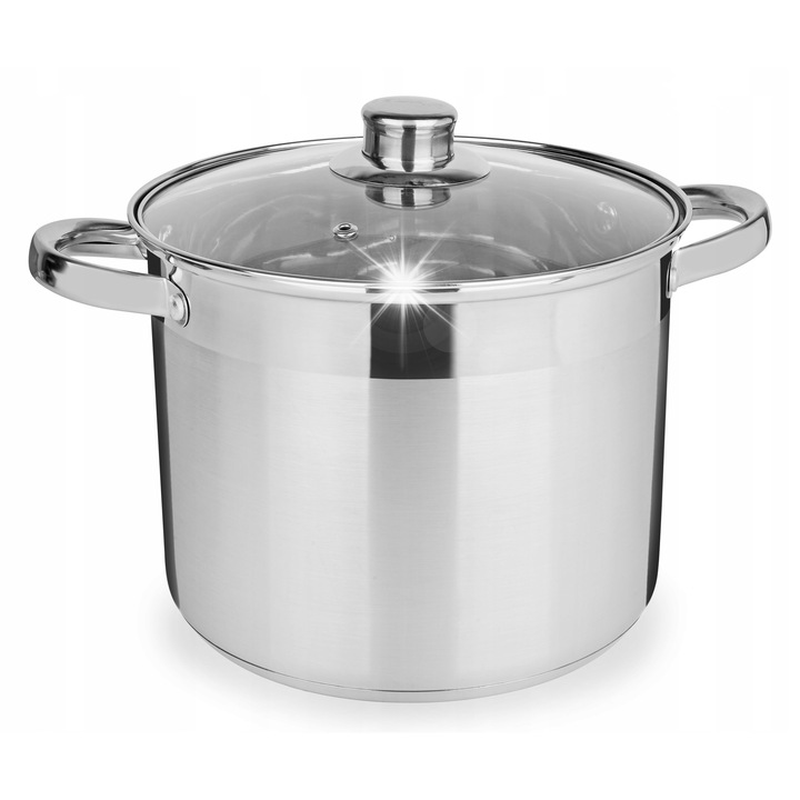 Oala Tadar 6,5 l, inox, 22 cm, cu capac din sticla, pentru toate tipurile de plite