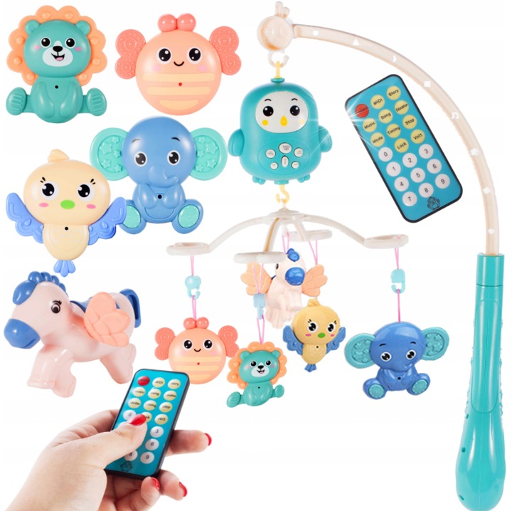 Carusel patut BK cu proiector, muzica si telecomanda, 4 jucarii, 53x45x26,5cm