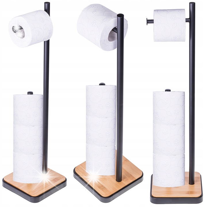 Suport pentru hartie igienica, design modern, negru, capacitate 4 role, elemente din bambus