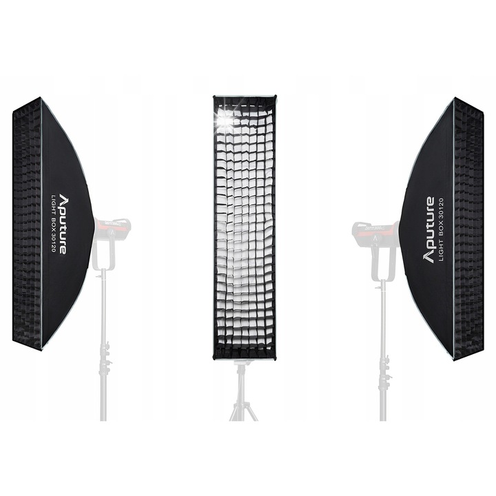Softbox Aputure Light Box 30 x 120cm, 3 dyfuzori, grid 45, set, transportabil