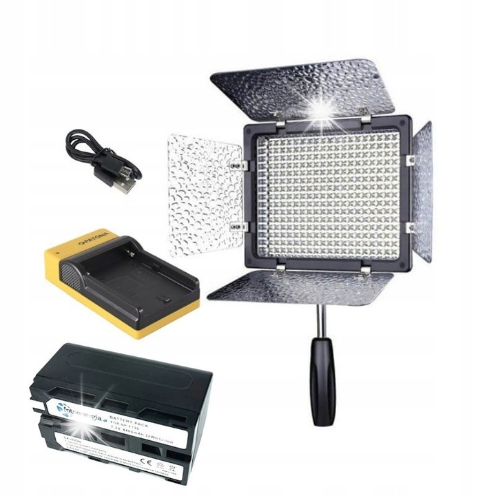 Lampa LED Yongnuo YN-300 III, 3200-5600 K, NP-F730 akkumulátorral és USB töltővel, 300 dióda