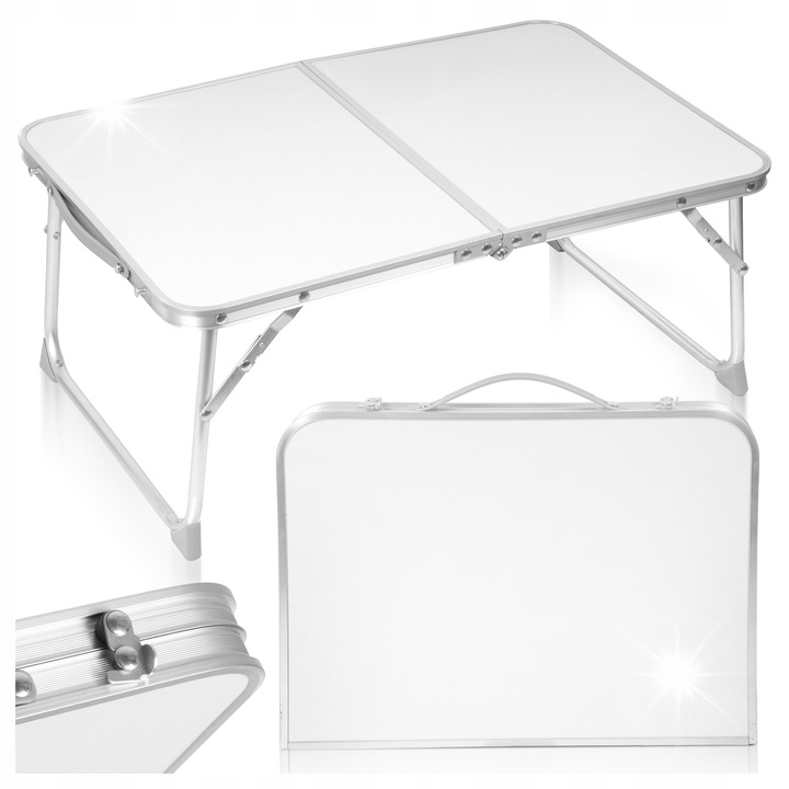 Masa camping pliabila Maltec 60x40x25cm, alb, constructie usoara, transport compact