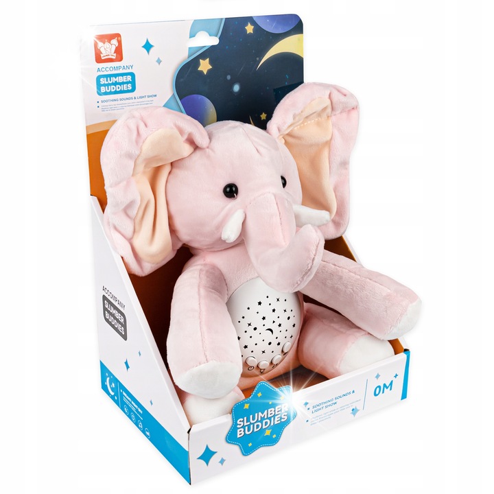 Плюшена играчка click4TOYS, слон, с проектор, 21x18,5x18см, розов